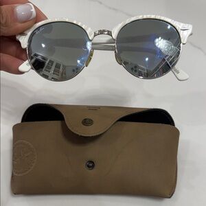 Ray-Ban White Frame Sunglasses with Silver Mirrored Lenses